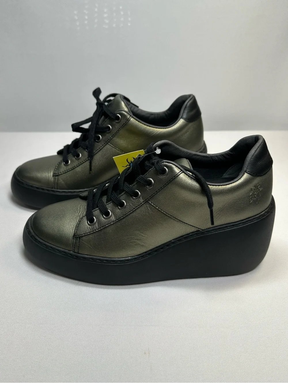 Fly London Women's DIPO580FLY Graphite Platform Wedge Lace-Up Shoe Size 8 EU38